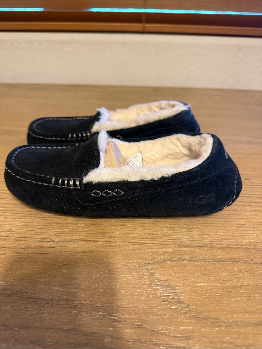 UGG Black Suede Shearling-Lined Moccasin Slippers